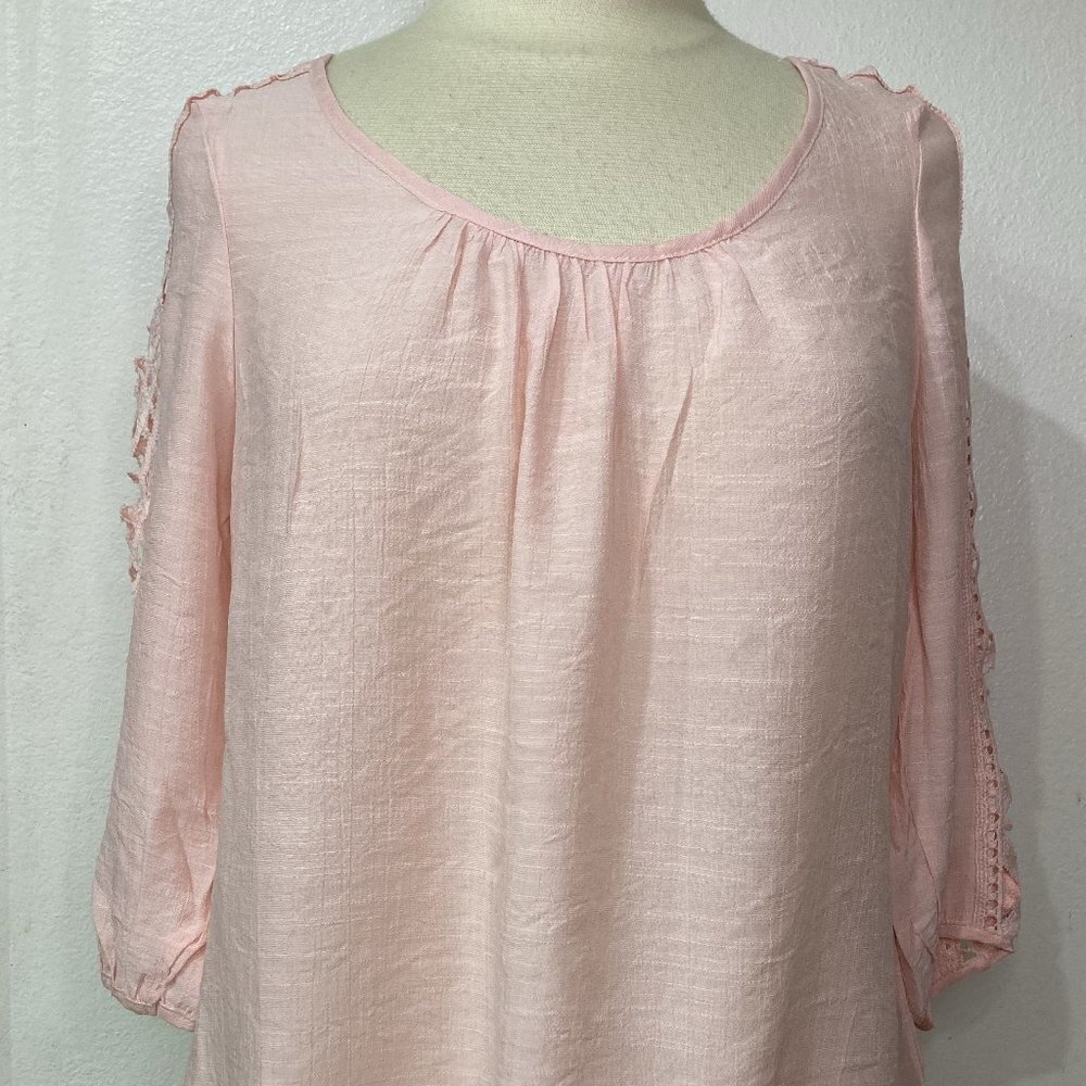Unique Spectrum Peach gauzy peasant XL blouse New Casual Boho lightweight